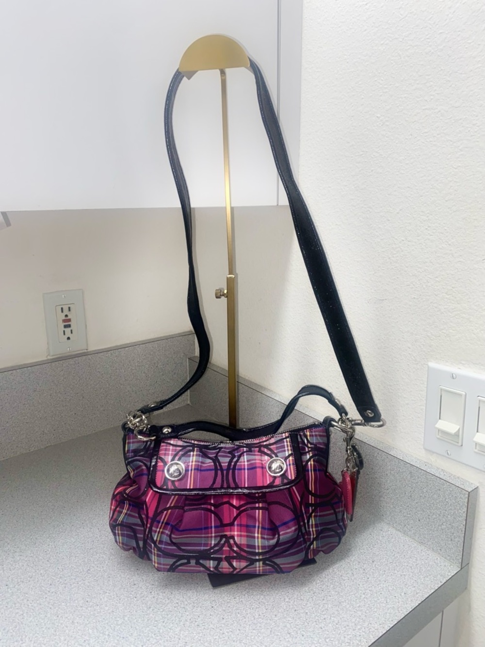 Coach Poppy Pink/Purple/Black Tartan Groovy Shoulder/Crossbody Bag EUC - Picture 3 of 15